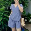 ZANZEA Women Short Sleeve Blouse and Shorts Grid Print Casual Two Piece Suit Sets