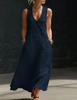 Spring and Summer European and American Lazy Style V-neck Breasted Sleeveless Vest Anti-cotton and Linen Casual Dress