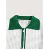 Short Sleeve Knit Cardigan Green Collar Waffle Texture Breathable Summer Casual Top
