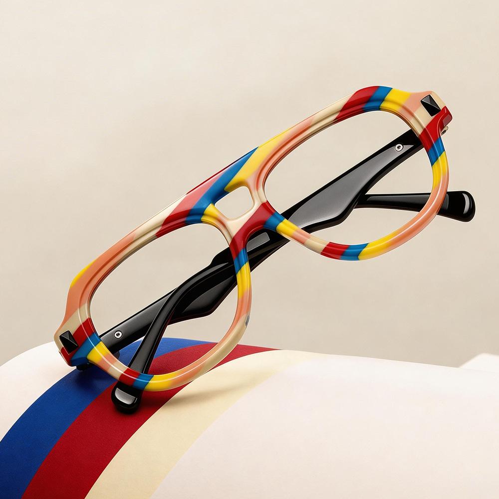 

New Double beam Colorful Acetate Square Glasses Women Myopia Reading Eyeglass Men Optical Prescription Anti-blue Light Eyewear