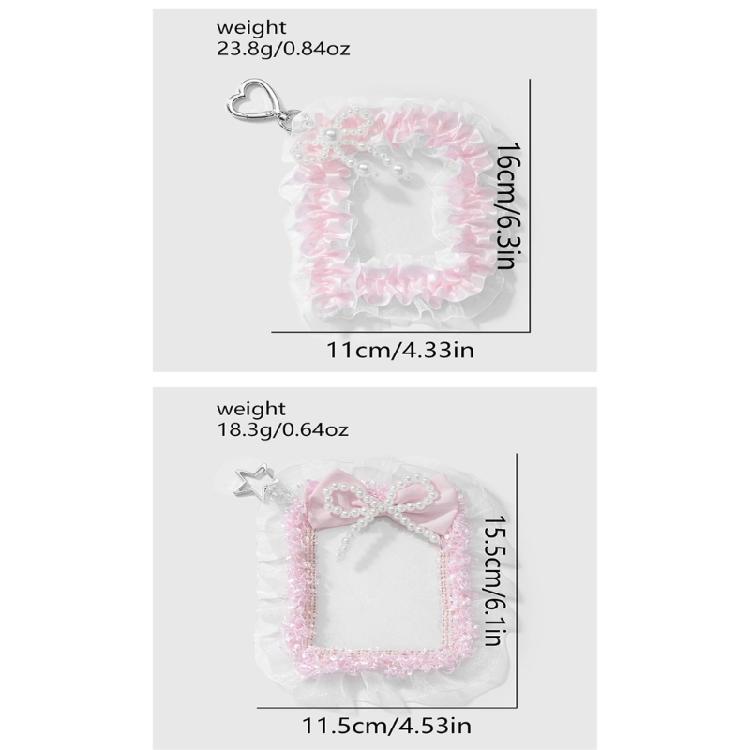 Süßer K-Pop Foto-Kartenhalter mit Schlüsselanhänger Perlen Schleifen Spitze Foto-Kartenhülle Ausweis Bank Kreditkartenhalter Schutz Hülle Geschenke