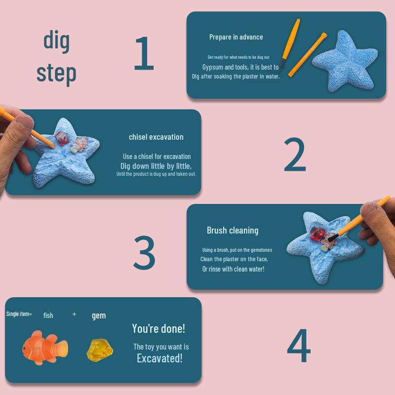 Children's DIY Archaeological Dig Kit: Mermaid, Dinosaur Fossils & Gemstones