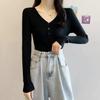 Autumn Winter V-neck Top Slim Fit Short Solid Color Inner Long Sleeve Base Knit Sweater Women's