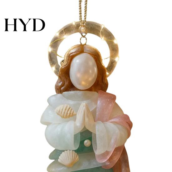 Religious Christmas Decor Sea Glass Jesus Ornament Handmade Hanging Decoration Christian Holiday Coastal Nativity Tree for