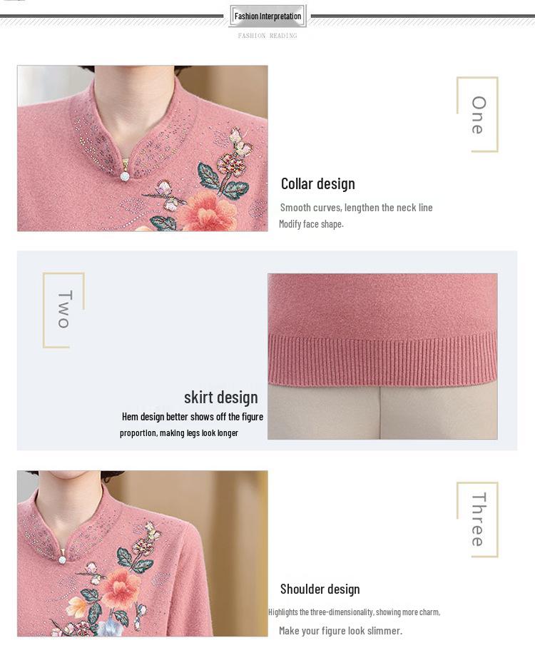 Elegant Embroidered Wool Qipao Collar Sweater for Autumn/Winter