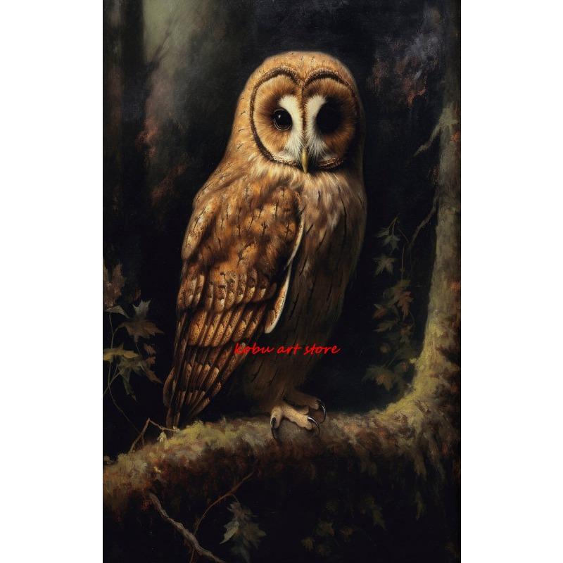 Owls Vintage Poster Canvas Painting Dark Retro Bird Owl Print Wall Art Pictures Moody Farmhouse Gallery Room Wall Decoration