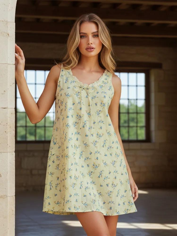 2026 summer new bow fashion temperament casual floral loose and thin dress women S