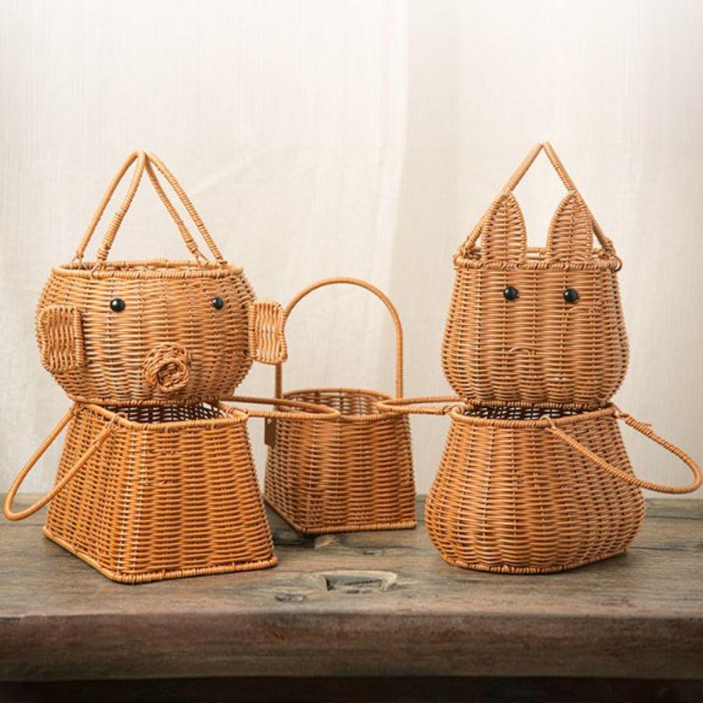 New Portable Imitation Rattan Woven Basket Handwoven 5 Styles Bread Fruit Tray Storage Basket Sundries Organizer