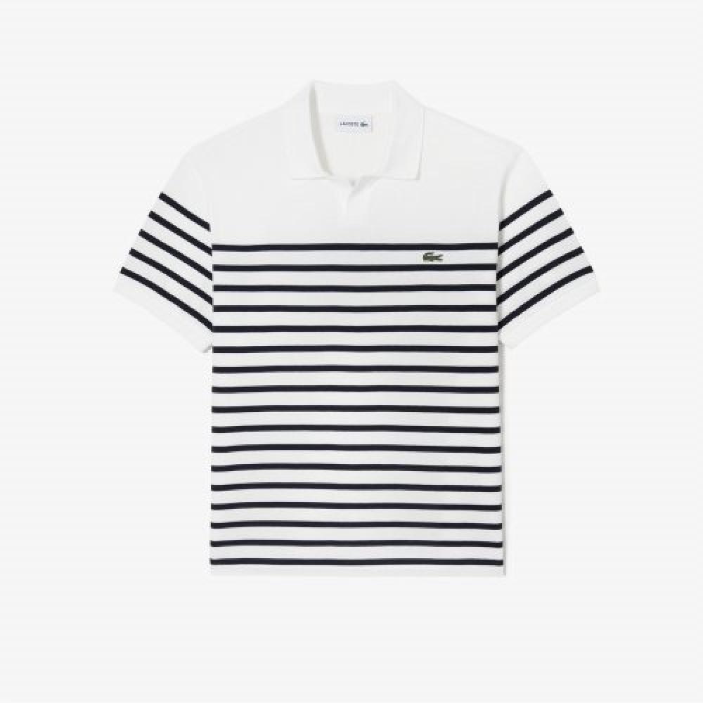 

LACOSTE Мужская рубашка-поло с открытым воротником в морскую полоску [белый]