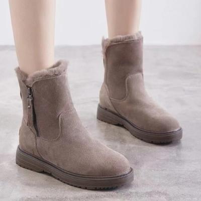 Ladies Shoes 2024 Hot Sale Side Zip Women's Boots Winter Round Toe Suede Solid Short Barrel Flat Fashion Boots Zapatos De Mujer