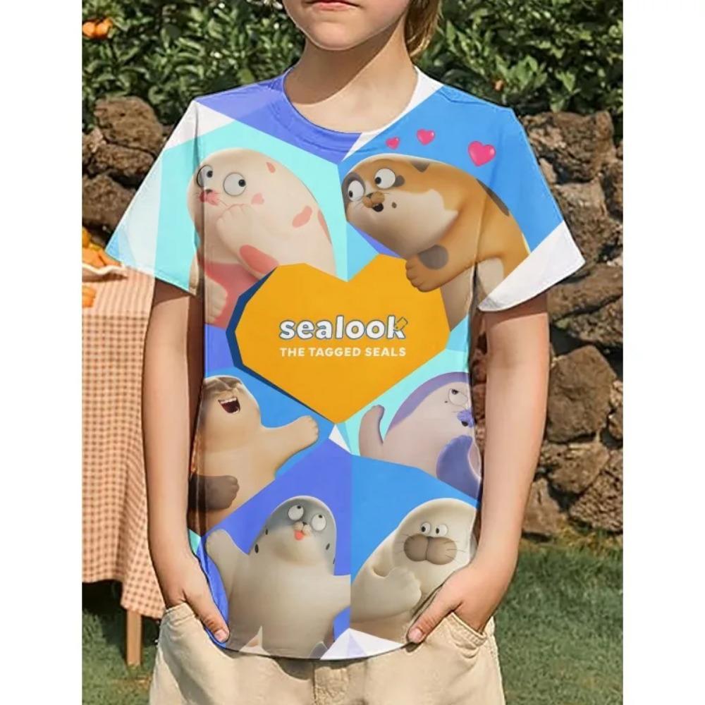 SEALOOK Children Cartoon 3D Print T Shirts Summer O-neck High Quality Boys Childrens Clothing 3D Cartoon Print Crewneck Tees Cute Tops
