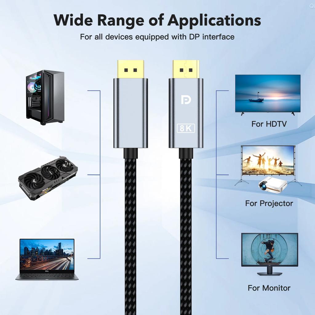 8K@60Hz DisplayPort-Kabel DP 1.4 Display Port Displayport-Kabel 2K@240Hz 4K@144Hz für PC Laptops TV Projektor Audio Video Kabel