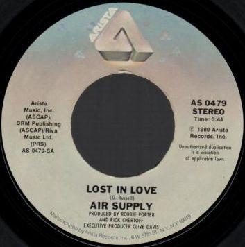 

7inch Record AIR SUPPLY - Lost In Love AS0479 Arista 1980 US Rock Used