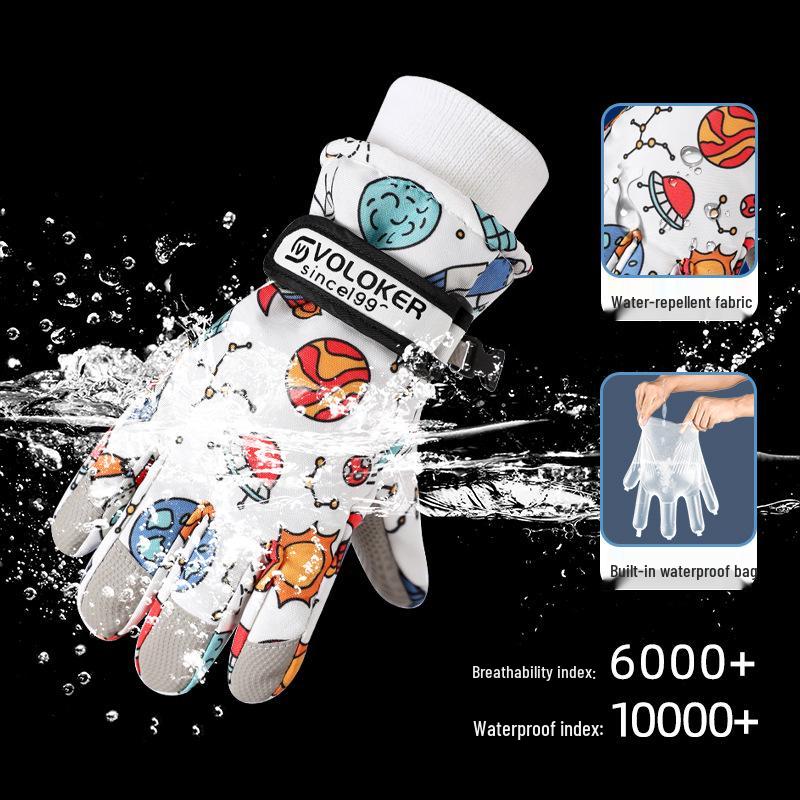 Kids' Graffiti Windproof Ski Gloves - Warm for Boys and Girls