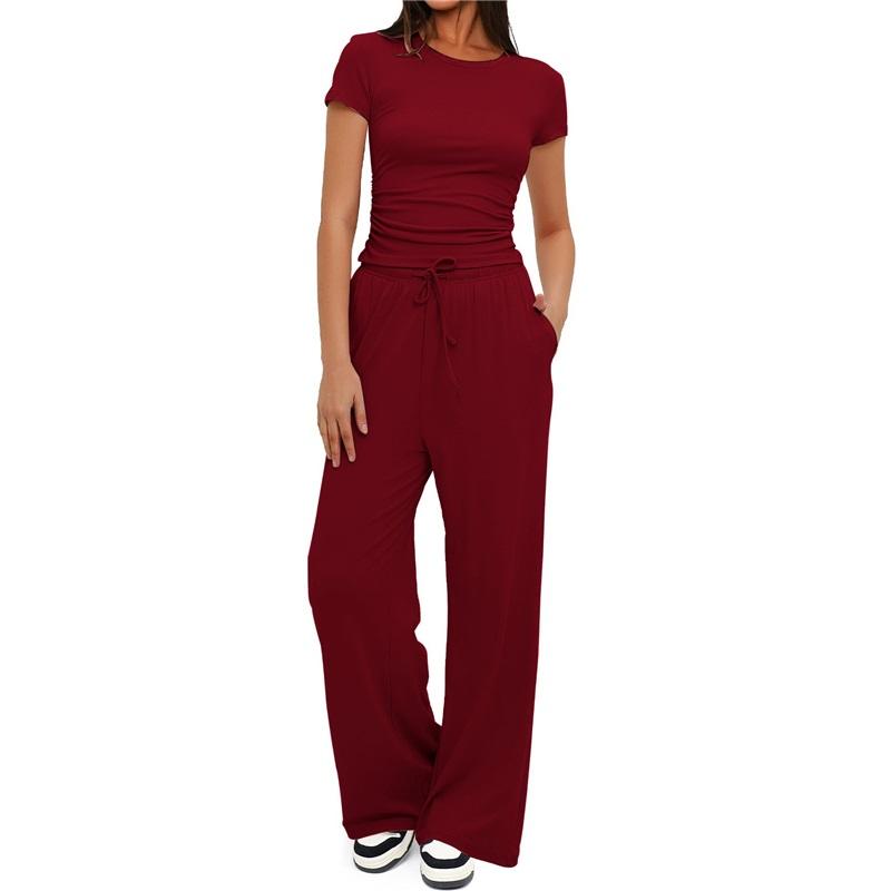 Women's 2 Piece Outfit Short Sleeve T-Shirt Wide Leg Pants Casual Tracksuit
