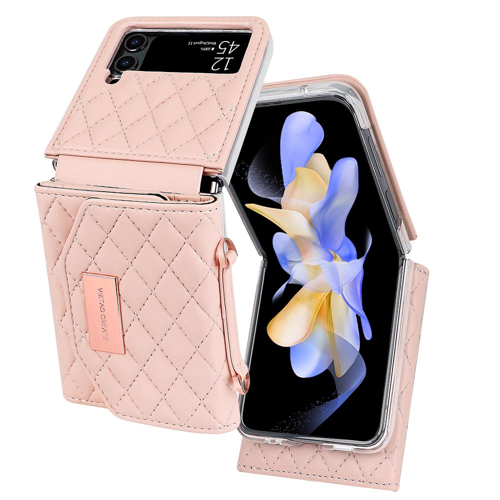 Z Flip 7 Leather Wallet Phone Cases with Cross Body Strap, Gilrs Purse Phone Case for Samsung Galaxy Z Flip 6 5 4 3, Pink