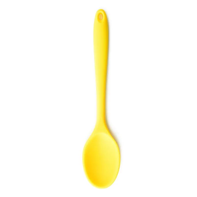 5 Color Food Grade Silicone Long-handled Soup Spoon Solid Color Kids Spoon Kitchen Silicone Spoon Flatware Utensils Accessories