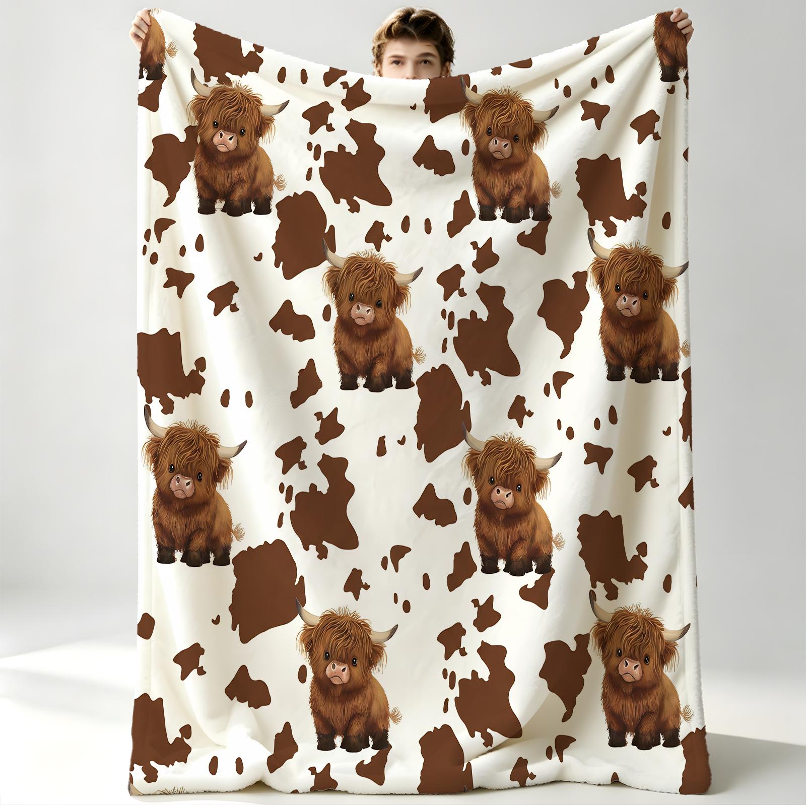 Kawaii Hooglandkoe Print Deken, Zachte Warme Pluche Deken Voor Bank/Bed/Kantoor Dutje, Perfect Cadeau Voor Dierenvrienden 100x150cm