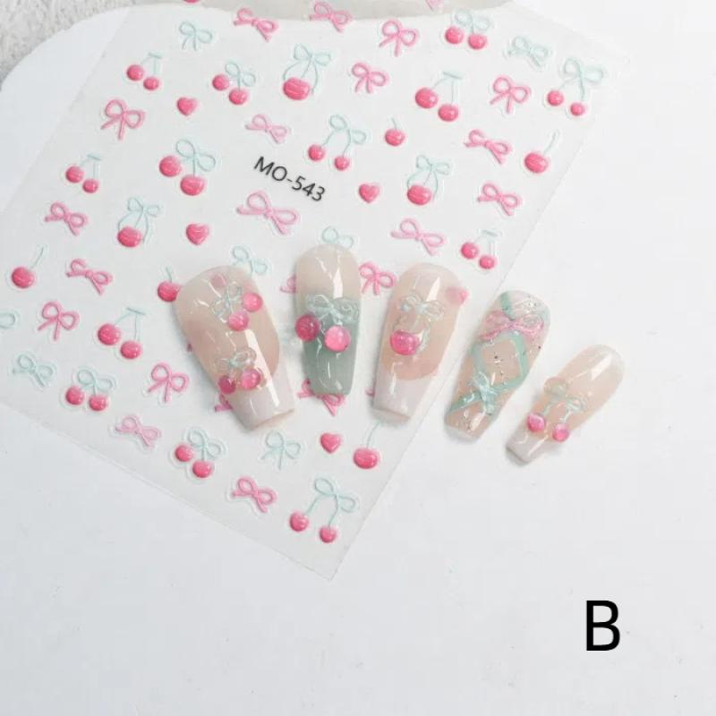 

Наклейка для ногтей «Сладкая вишня с бантиком» Ультратонкий самоклеящийся слайдер Летняя наклейка для нейл-арта Украшение DIY Аксессуары для маникюра