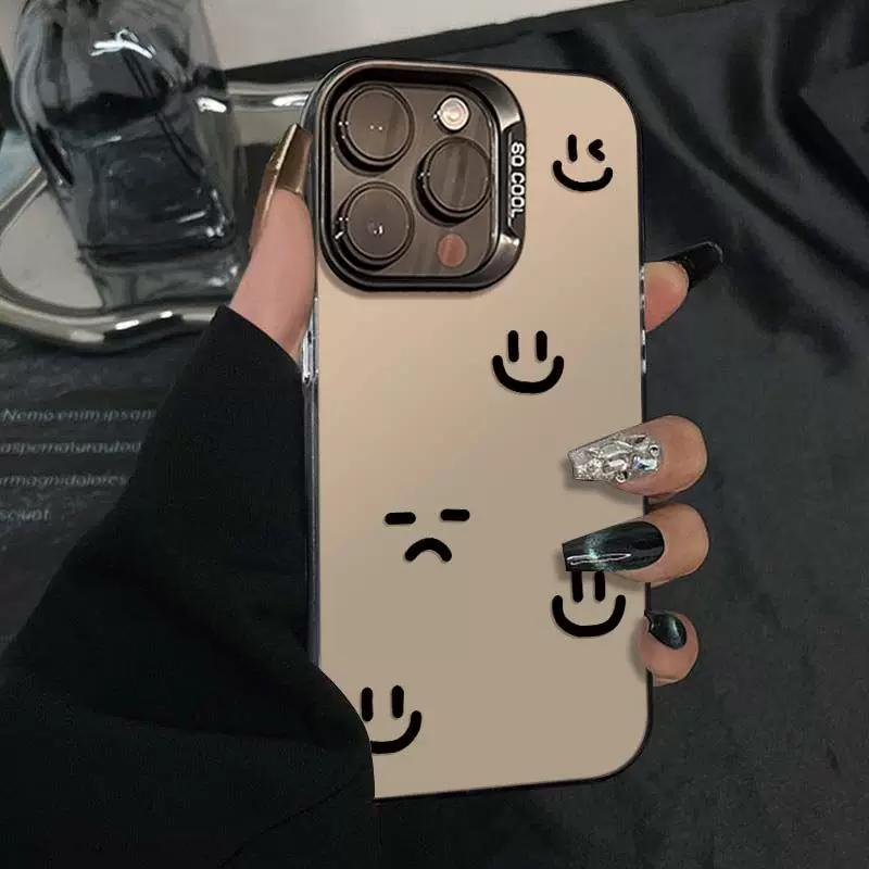 Moody Smiley Face Phone Case, Minimalist Emoji Pattern Shockproof Cover for iPhone
