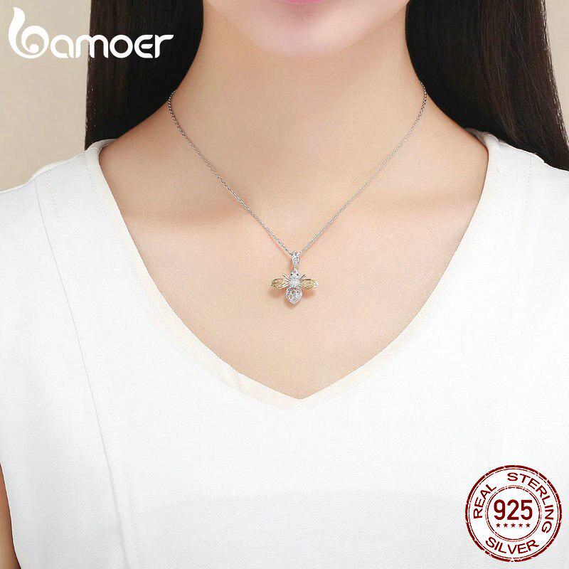 Pandantiv cu insecte autentice BAMOER, din argint 925, fluture, albină, brățară potrivită cu design original de marcă