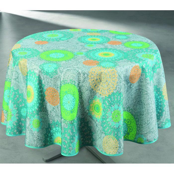 Nappe antitache imprimée Evan bleu ronde 160 cm