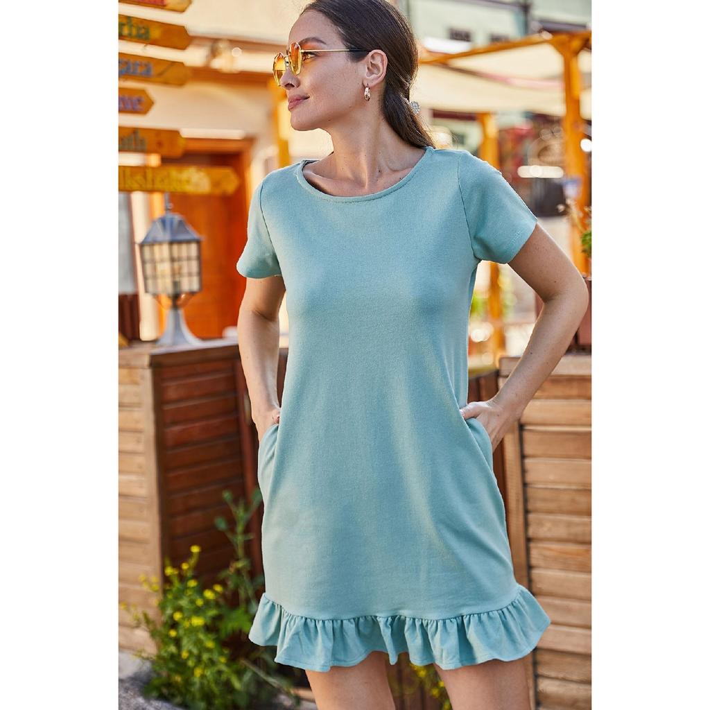 Women's Black Short Sleeve Six Ruffle Dress Arm-20y001032