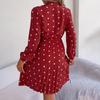 Autumn Winter Women's High Waist Pleated Dress Long Sleeve Lace Up Dot Temperament