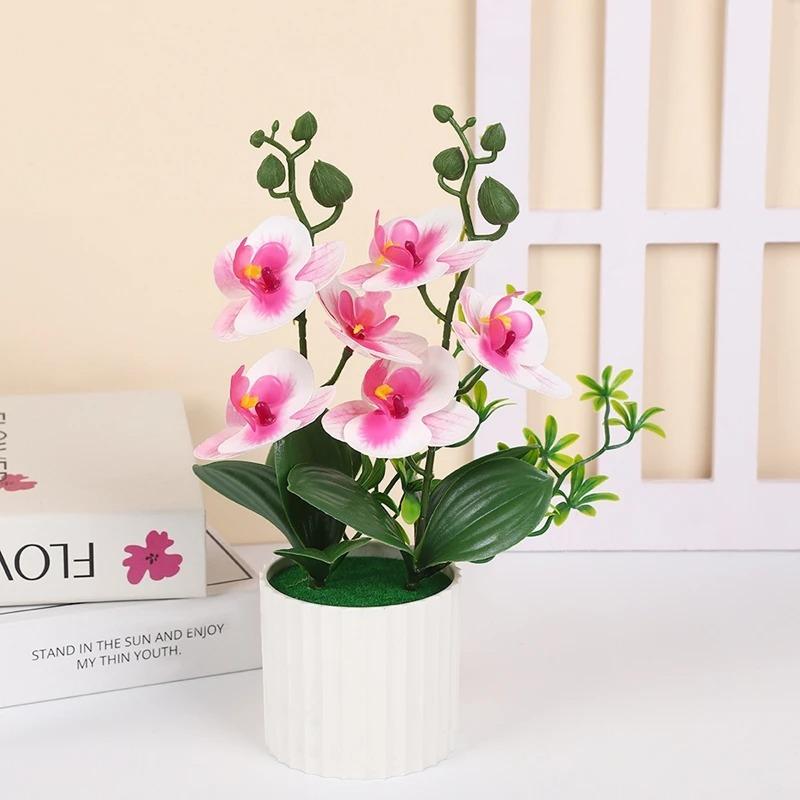 1Pcs Butterfly Fake Orchid Bonsai Artificial Flower Plant Dining Table Home Room Office Vase Accessory Wedding Decoration 27cm