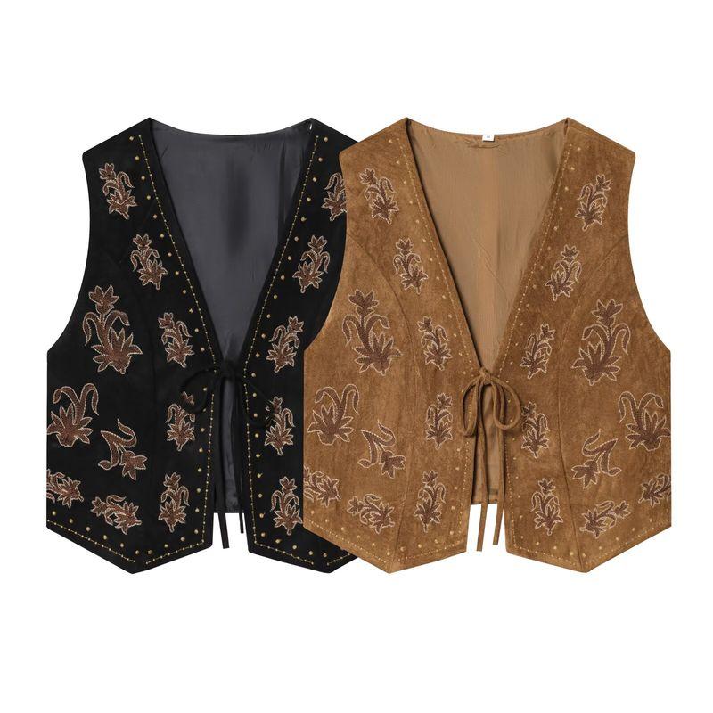 Za Autumn New Women's Clothing Zr European and American Style Beaded Embroidery Velvet Texture Effect Vest 4344621 800