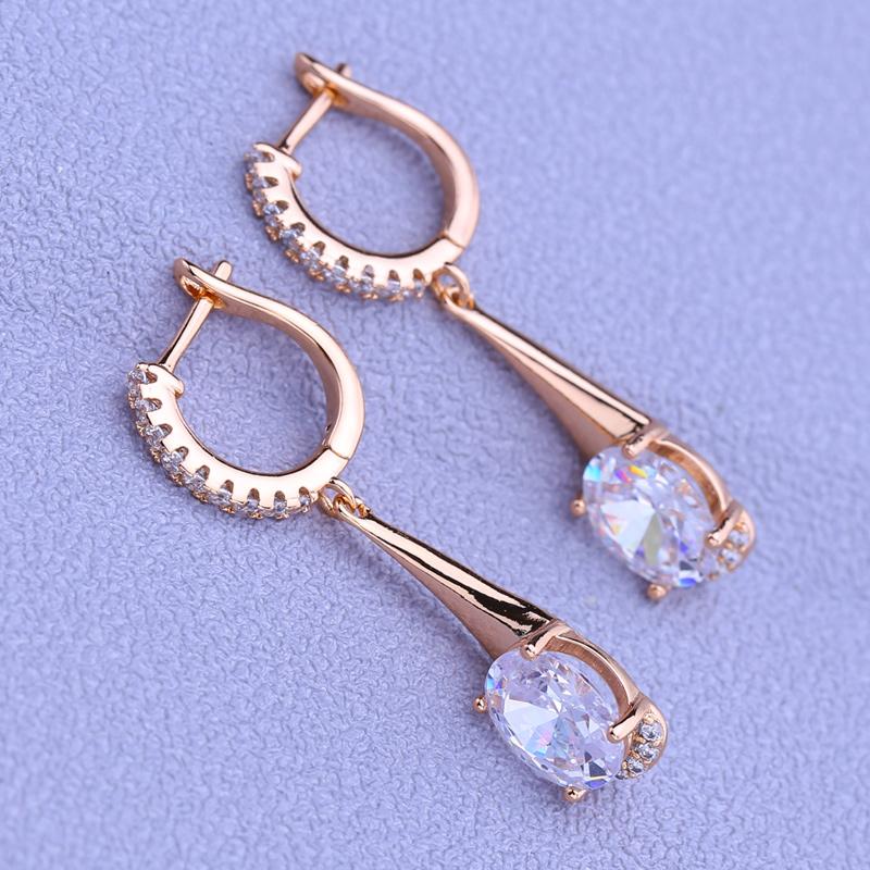 MINTHA Clip Earrings Trendy Rose Gold Color Wedding Daily Fashion Jewelry Cubic Zirconia Geometry Drop Earrings For Women Bridal Geometry Earrings