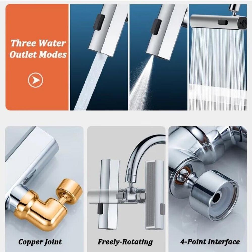 360° Swivel Waterfall Faucet Extension Adapter Sprayer 4 Modes for Kitchen Sink Tap Shower Spray Waterfall Pressurized Bubbler
