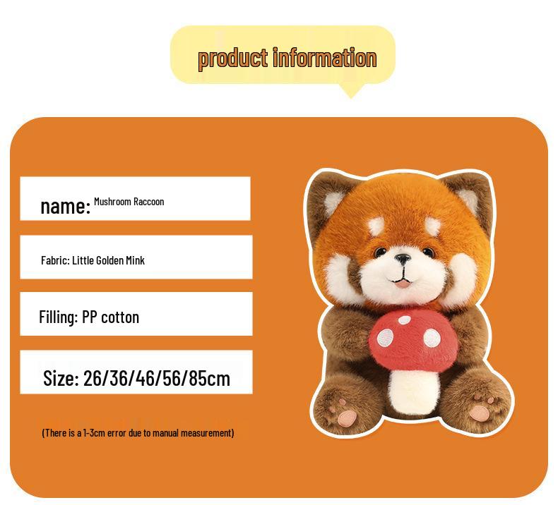 Internet Sensation: Cute Mushroom Raccoon Plush Toy - Perfect for Gifts & Claw Machines