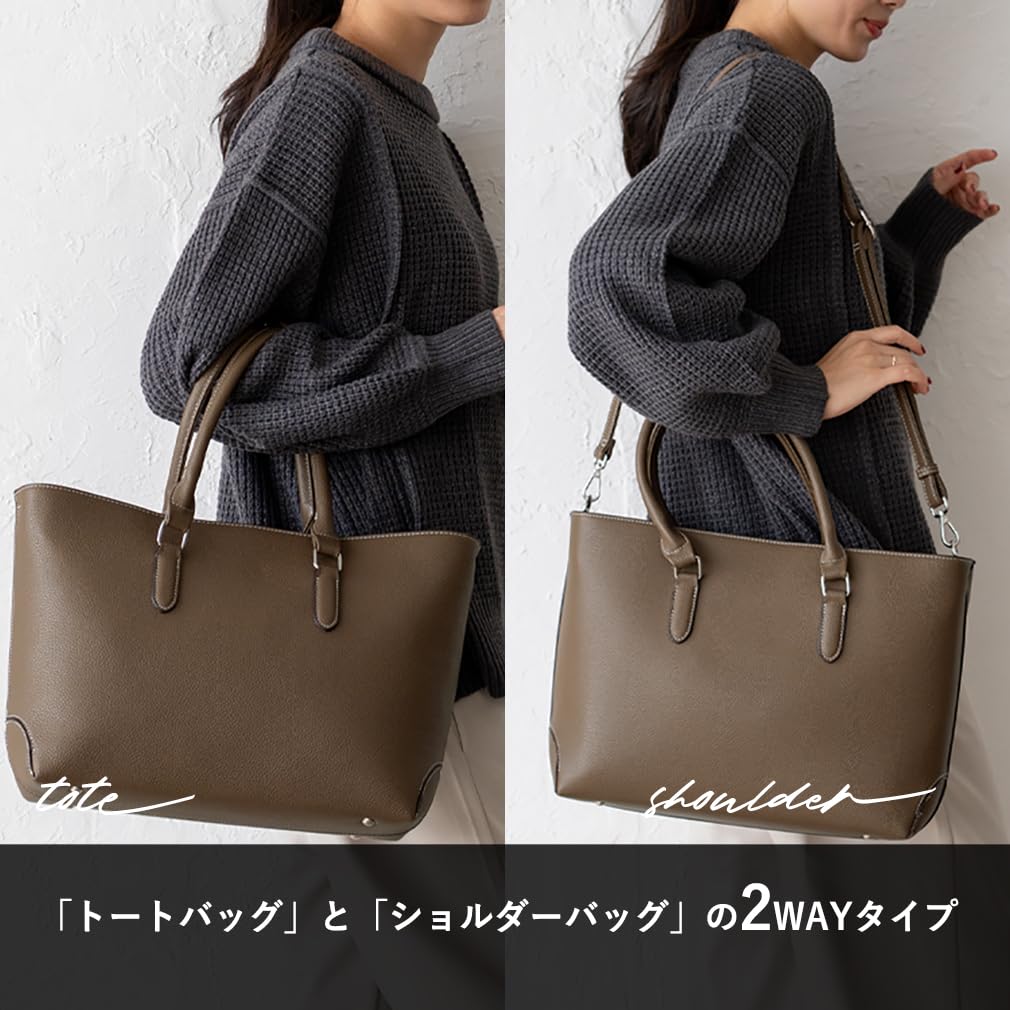 VITAFELICE Women's Square Business 2-Way Tote Bag (sib-20059p) (Brown)