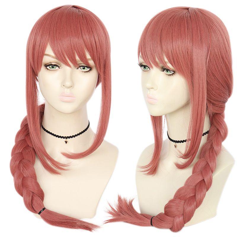 Peluca Cosplay Makima de Chainsaw Man Trenza Rosa Cabello Sintético Largo y Suave Para Fiesta de Halloween
