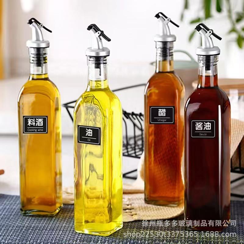 Leak-Proof Glass Oil and Vinegar Bottle Set - Square Olive Oil & Soy Sauce Dispenser