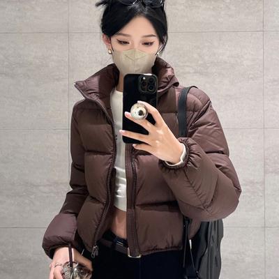 Brown Baseball Jacket Women's Winter Stand-up Collar Short Thickened Down Cotton-padded Jacket