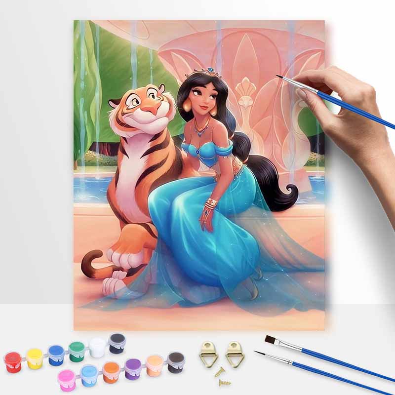Disney oil painting Jasmine and Rajah handmade diy art painting home decoration 30x40cm