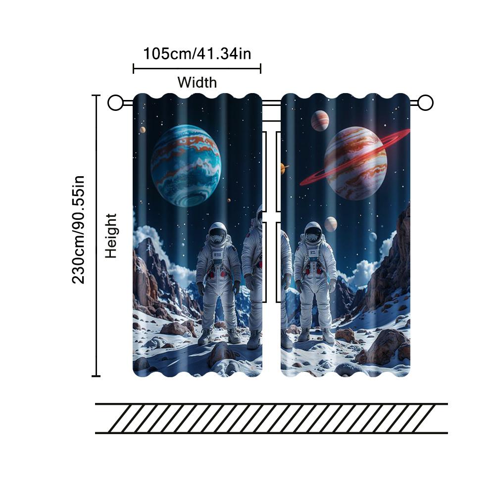 2 Pcs   Filtering Curtains (excluding Rods   Non-movable   Without Batteries) Space Adventurebackgroundsuitable for Use In Bedrooms