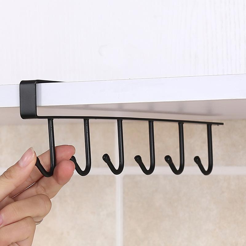 Eisen 6 Haken Lagerung Regal Kleiderschrank Schrank Metall Unter Regale Becher Tasse Aufhänger Badezimmer Küche Organizer Hängen Rack Halter