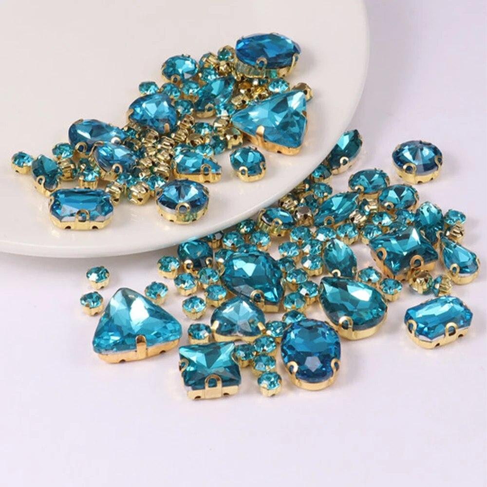 Sew On Rhinestones, Choupee 130PCS Sew On Glass Rhinestone Metal Back Prong Setting Sewing Claw Rhinestone Mixed Shapes