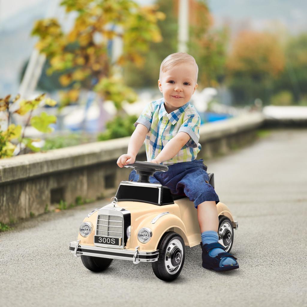 Electric Ride-On Car for Kids 18 Months-4 Years with Horn, Music, and USB Port. Beige