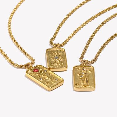 E.B.belle Stainless Steel Tarnish Free Jewelry Tarot Necklace Star Moon Rose Sun Design Pendant Waterproof Necklaces For Women