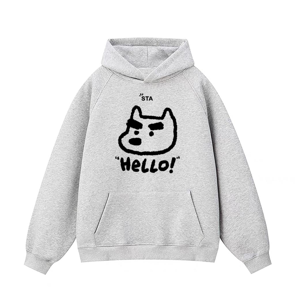 Spring and Autumn American-style Fun Thick-browed Dog Print Hooded Sweatshirt for Men and Women A Retro High Street Brand