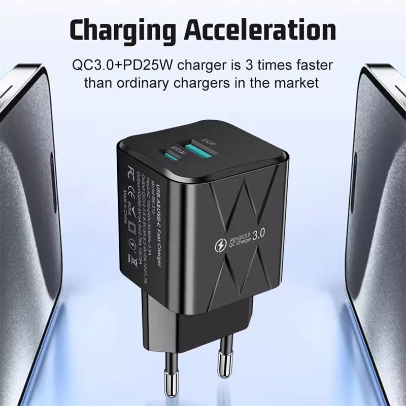 PD 25W USB C Fast Charger for iPhone 15 Pro Max Xiaomi 14 Oneplus EU US Mini 2 Ports Travel Plug Phone Fast Charging Adapter