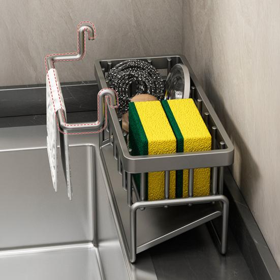 Drain Rack Rustproof Carbon Steel Organizer with Detachable Drain Tray Storage Rack for Kitchen Sink Sponges Soap