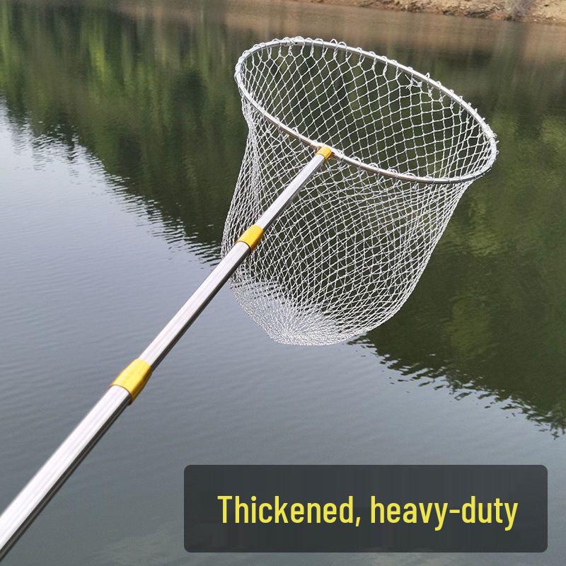 Thick Folding Fish Landing Net Set with Stainless Steel Telescopic Rod and Fine Mesh