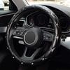Leather Steering Wheel Cover with Glittering Rhinestones Easy To Clean and Maintain for 14.5-15inch Vehicle