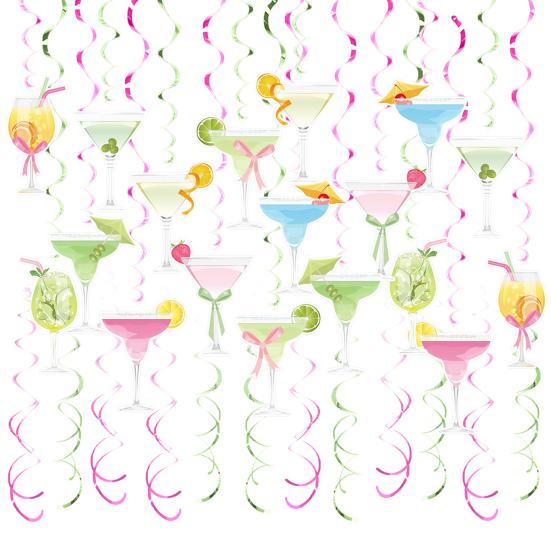 48Pcs/Set Martini Party Hanging Swirl Decoration Ceiling Hanging Streamer Spiral Decor Birthday Graduation Wedding Celebration Baby Shower Party