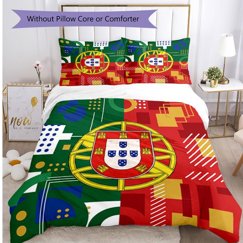 Set Biancheria da Letto Stampata Calcio Portogallo 3 Pezzi Set Copriletto Traspirante Accogliente come Regalo per la Casa Nuova o per le Feste